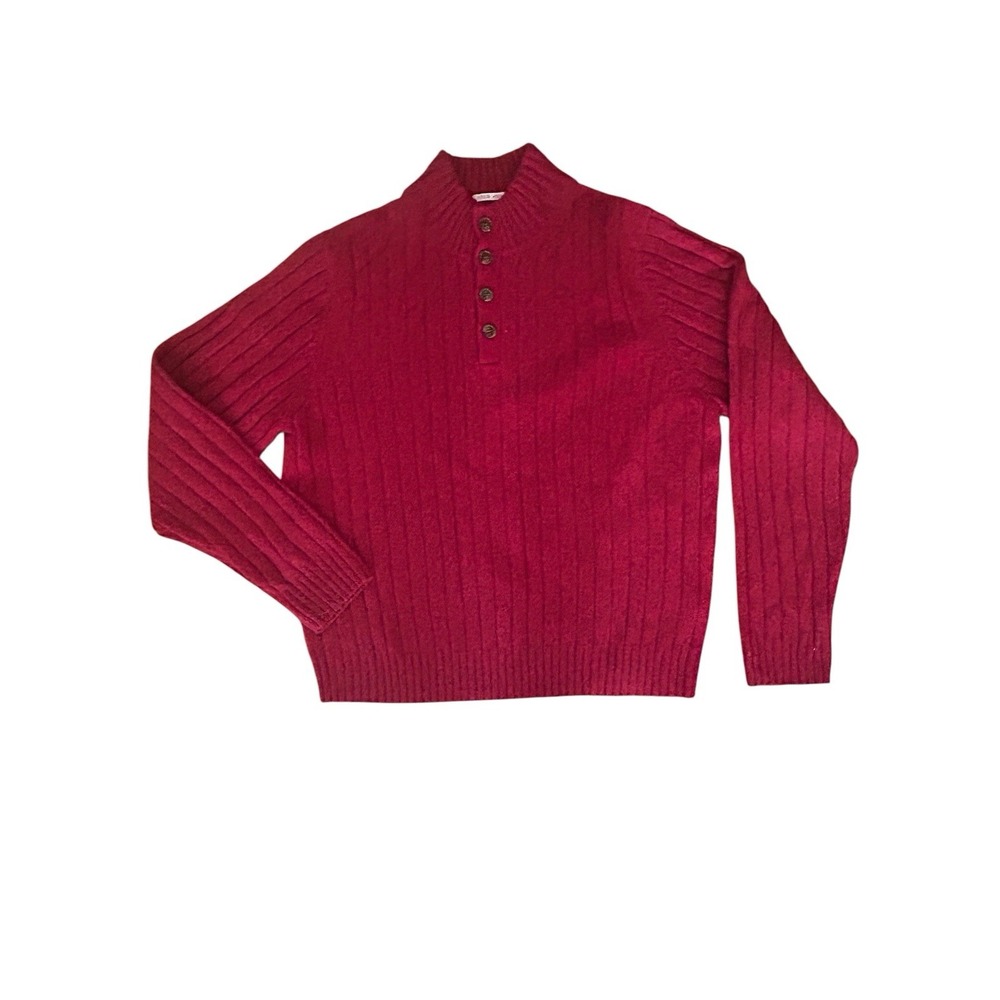 Brooks Brothers Men's XL Red 100% Virgin Wool Ribbed Mock Neck Button Sweater